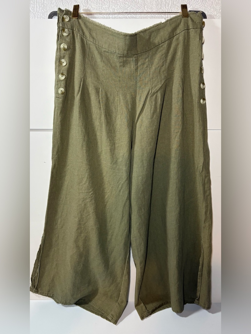 Rewash Olive Green Linen-Blend Pants 65% Linen XL